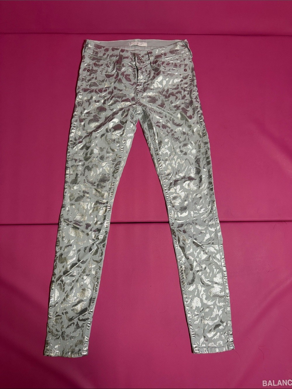7 For All Mankind Silver Leopard-Print Skinny Jeans